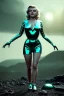 Placeholder: Ultra Realistic retro sci-fi 1960 scene, waist up view portrait, blonde woman, sweet young Marilyn Monroe face, perfect iris, tight latex coat, alien planet background, tight style, steel sphere dron levitating, fog, rain, soft color, highly detailed, unreal engine 5, ray tracing, RTX, lumen lighting, ultra detail, volumetric lighting, 3d, finely drawn, high definition, high resolution.