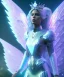 Placeholder: A crystalised queen, atmospheric, realistic, unreal engine, cinematic lighting, octane render. blue, pink, transparency, light, shine,bright, full body, transparent wings, blonde, long hair, nice smile