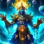 Placeholder: A divine being made from the combination of water and sun with cosmic powers and Dracula God-like man with infinite power who owns the galaxies and wears a beautiful crown A battle suit made of galaxies and stars with a glove that has seven endless stones with a mighty army behind him