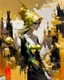 Placeholder: Gold & black an abstract painting by karen henderson, in the style of captivatingly atmospheric Saudi Arabia cityscapes, silhouette of beauty lady, josef kote, whitewashed narratives, flattened perspective, reflections, kōji morimoto --v 5.2 --ar 2:3 --s 600