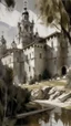 Placeholder: A gray monastery made out if steel painted by John Singer Sargent