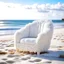 Placeholder: Very soft fluffy armchair, on the beach, white colors, cotton everywhere, very relaxing