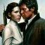 Placeholder: old carrie fisher embracing harrison ford in star wars, waist up portrait, photorealistic faces, intricate, oil on canvas, masterpiece, expert, insanely detailed, 4k resolution, cinematic smooth, intricate detail , soft smooth lighting, soft pastel colors,