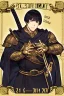 Placeholder: A handsome 30 year old knight, black hair, male bob haircut, in black-and-gold plate armor, golden katana in both hands, no beard, european