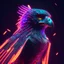 Placeholder: The one who flys with the howl, Falcon face, human body, colorful light, neon stripes, clear very height details, Octane render
