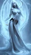 Placeholder: The Frostmaiden appeared as a lithe, attractive human woman with blue skin and a body made from ice and snow, her free-flowing hair long and white. She wore a fine, thickly furred gown and frost swirled around her.