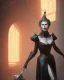 Placeholder: old evil queen in black leather gown, femme fatale, volouptous, busty, cleavage, angry, emperious, 8k resolution concept art portrait by Greg Rutkowski,