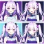 Placeholder: Clear focus, 8k, high quality, detailed, beautiful lighting, vibrant colors, white long hair, vibrant purple eyes, girl, laughing, twin tail, twins