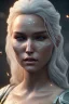 Placeholder: Camilla luddington face, texture skin,Crystal yellow eyes, long white hair, wearing The witcher 3, realistic, 4k, intricate, best quality, fog particles, fire particles, octane render, vray, sword fire