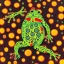 Placeholder: frog sitting on planet Yayoi Kusama