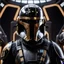 Placeholder: star wars bald male corellian pilot wearing dark gunmetal grey and black First Order special forces TIE pilot armored flightsuit and helmet with gold trim inside the jedi temple, centered head and shoulders portrait, hyperdetailed, dynamic lighting, hyperdetailed background, 8k resolution, volumetric lighting, light skin, fully symmetric details