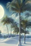 Placeholder: 1980's aesthetic vaporwave palm trees with lighting with moon in the winter snow