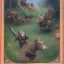 Placeholder: The hunters and hounds; a small part of nobles is riding out to hunt for a stag or other large animals. At least one of their hounds can be seen running ahead