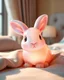 Placeholder: Generate image: A macro 3D render of a cute, lovely wooly rabit,made of Translucent glossy jelly material, soft gelatinous appearance, smooth rounded surface, realistic subsurface scattering, internal light diffusion, subtle volumetric translucency, wet polished highlights, slightly reflective surface, soft rubbery-plastic texture, vibrant neon color, physically based shader, studio lighting, high-end CGI render.on a conform in a luxury bedroom.