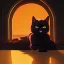 Placeholder: Gato negro,cama, atardecer, ventana, cabeza abajo