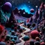 Placeholder: Detailed creepy landscape made of modeling clay, stars and planets, Roger Dean, Tim Burton, strong texture, Ernst Haekel, extreme detail, Max Ernst, decal, rich moody colors, sparkles, bokeh, odd