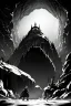 Placeholder: A beam shines in the middle of an immense and dark cave, greyscale