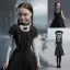 Placeholder:  Greta Thunberg with wednesday addams black dress,soft goth libstick, wednesday addams make up, overknee socks, dramatic lighting, highly detailed oil painting, volumetric lighting