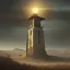 Placeholder: franz frazetta style, watchtower on hill, amon hen, plains in the distance, sunset