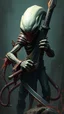 Placeholder: Bosch painting style nightmare in 3D , an Alien with sword has dual with a warrior with a sword background, high Quality picture , 8k