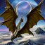 Placeholder: image framed with a thin border of celtic designs, story book cover format, A winged celestial dragon in flight above a forested mountain, against a background of brilliantly glittering stars, hd 4k, fine sharp detail