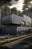 Placeholder: large house in the woods made from shipping containers, photorealistic