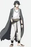 Placeholder: "Draw an anime character, a man with a black hair and full body, wearing traditional Arab clothing. He has white eyes outlined in black eyes color witw