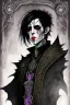 Placeholder: black haired young man necromancer wizard with gothic jewelry in the style of clive barker