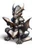 Placeholder: small dragon-like creature, grey diamond - shaped scales, magic book, leather armor