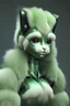 Placeholder: Cute Robot, nft, hyper realistic, avatar, green metal, fur coat, detail, close up, balenciaga
