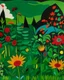 Placeholder: A dark green field with flowers painted by Stuart Davis