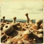 Placeholder: Photography polaroid close-up of an surface with odd Yves Tanguy incomprehensible forms, Surrealism, organic, strong texture, panic, obsessive, hypnotic, landscape view