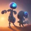 Placeholder: cute alien walking in the sunset