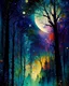 Placeholder: Enchanted,evening,starry night, moon,forest , Art work design,watercolor painting, splash colors,artwork kuniko y.craft,janek sedlar, Peter holme