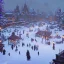 Placeholder: A snowy warlock Christmas festivities in town square with bridges