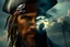 Placeholder: create a surreal double exposure of a pirate captain with a leather eye patch bearing a skull emblem. His face is overlaid with a faded treasure map, torn and weathered. Inside his silhouette, a pirate ship sails near a distant island under a full glowing moon, clouds drifting past, palm trees in the background. His coat and hat blend into storm clouds, golden and dark blue tones, ultra-detailed, cinematic --v 7 --style raw --ar 3:4