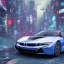 Placeholder: bmw i8 in a cyberpunk style city