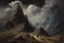 Placeholder: clouds, people, rocks, mountains, mistery, dark philosophic influence, gothic movies influence, fantasy, auguste oleffe and sidney starr painter impressionism paintings