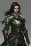 Placeholder: female half elf twilight cleric dark hair dark green armor