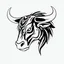 Placeholder: Vector tribal Asian style drawing of a sideways view of a Bulls face , white and black colors, simple lines without background, tribal style