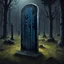 Placeholder: Gravestone in a cemetery which designed to look like a UV bar code, concept art, dark colors, digital art