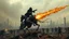Placeholder: detalied cyberpunk interpretation of Bruegel's "The Triumph of Death", capturing the symbolic "harvest" of humanity. this is terror. A dystopian metropolis under smog sky, cybernetic soliders reapers are executing physical harvest many of humans citizens killed army of cyberwarrior androids and robotic soliders, many panicking run away people ,many bodies lying on the ground. a cyber-death warrior in black hood with futuristic gun on an mechanical robotic horse, thriller, detailed, cinematic