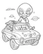 Placeholder: Alien with vehicle coloring page, full body (((((white background))))), only use an outline., real style, line art, white color, clean line art, white background, Sketch style.