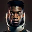 Placeholder: portrait of young male black man with pointy ears as a space pilot