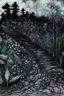 Placeholder: Liminal Dreamscape nightmares; Primitive Art; Ink Wash; Black With Iridescent Pastels