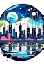 Placeholder: a game icon of a city night view, water paint graphic style