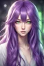 Placeholder: beautiful young woman with long purple hair style anime green eyes