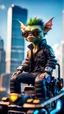 Placeholder: portrait of Hairy Gremlin pimp ninja cyber punk in hipster tractor parked on top of sky scraper,bokeh like f/0.8, tilt-shift lens 8k, high detail, smooth render, down-light, unreal engine, prize winning