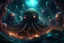 Placeholder: View into an event horizon in space with many enormous strange tentacled whale-like creatures with many huge faceted eyes and mouths, flying around, detailed matte painting, deep colour, fantastical, intricate detail, complementary colours, fantasy concept art, Unreal Engine 5