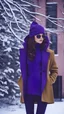 Placeholder: Snow Street fashion outfit in dark lilac and color palette, салатовый и фиолетовый, сиреневый, фиолетовый и голубой, фиолетовый и розовый, яркий зеленый, яркий фиолетовый shades. Winter 2024.